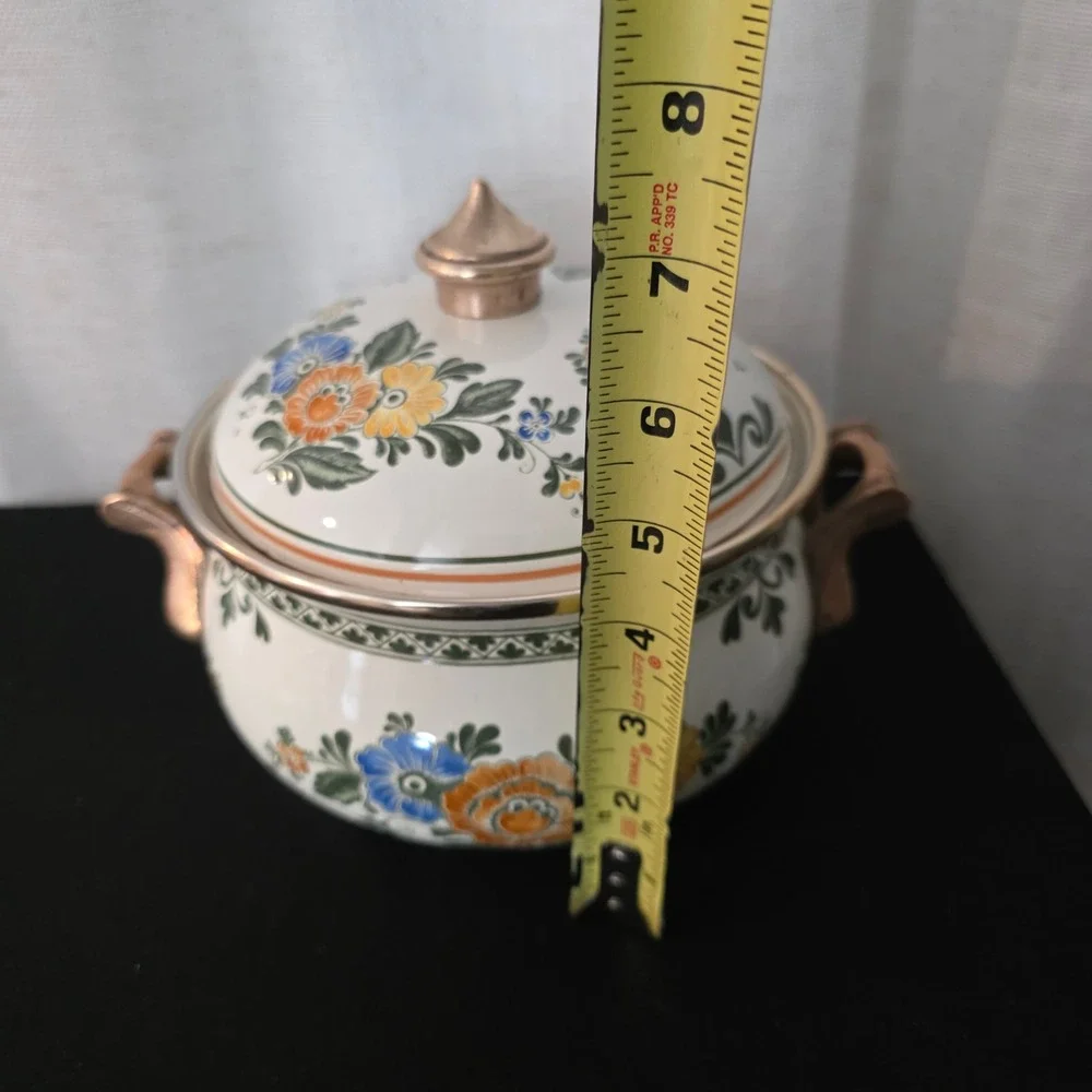 Vintage ASTA Floral Enamelware Dutch Oven Casserole Pot Lid Old Amsterdam